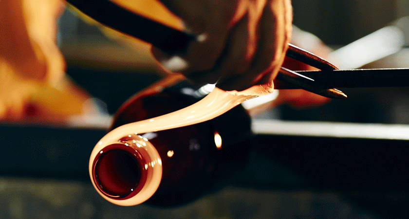 Nick Mount hand blowing glass for 50 year old rare tawny bottles