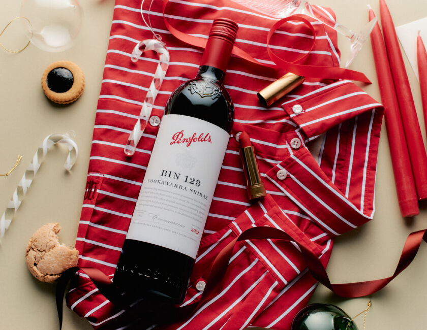 Penfolds Bin 128 on Christmas decorated table